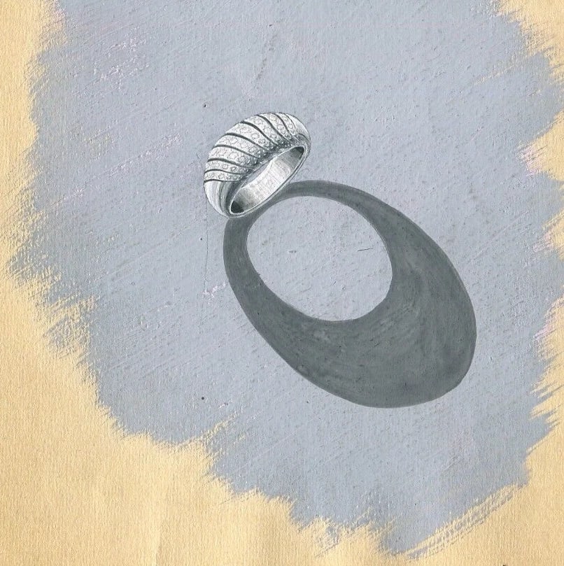 Vintage Original Jewelry Drawing Art Deco Gold Ring: Title: Vintage Original Jewelry Drawing Art Deco Gold Ring Description: Pencil and watercolor on tracing paper 16 x 17.5 cm folds Reserve: $50.00 Shipping: Domestic: Flat-rate of $22.00 to anywhere wi