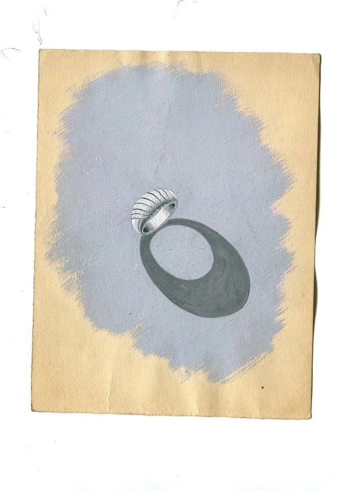 Vintage Original Jewelry Drawing Art Deco Gold Ring - 2