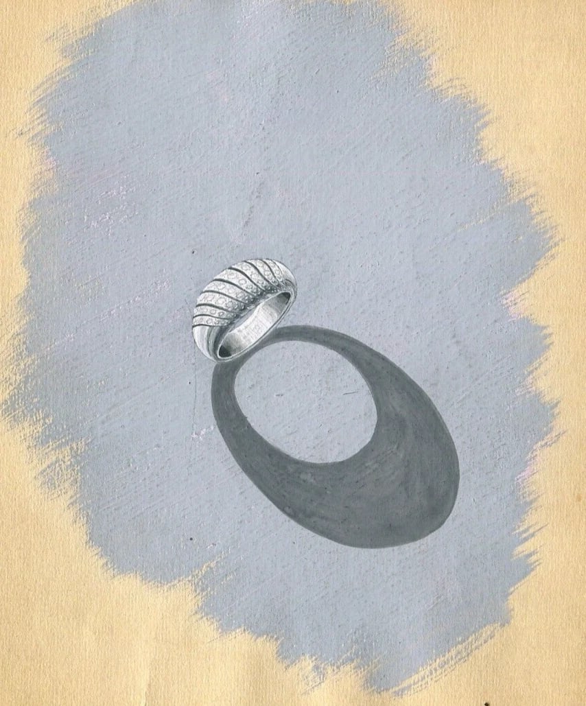 Vintage Original Jewelry Drawing Art Deco Gold Ring - 5