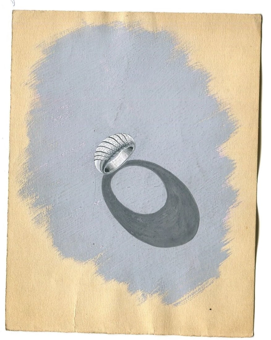Vintage Original Jewelry Drawing Art Deco Gold Ring - 6