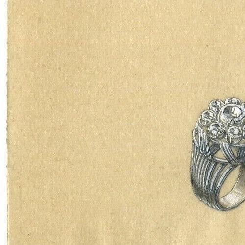 Art Deco Round Diamond Ring - Vintage Original Jewelry Drawing - 2
