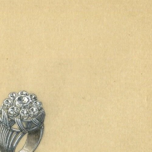 Art Deco Round Diamond Ring - Vintage Original Jewelry Drawing - 3