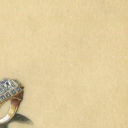Jewelry Art Deco Gold Diamond Ring - Drawing Vintage Original - 4