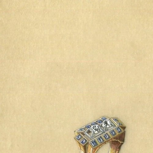 Jewelry Art Deco Gold Diamond Ring - Drawing Vintage Original - 5