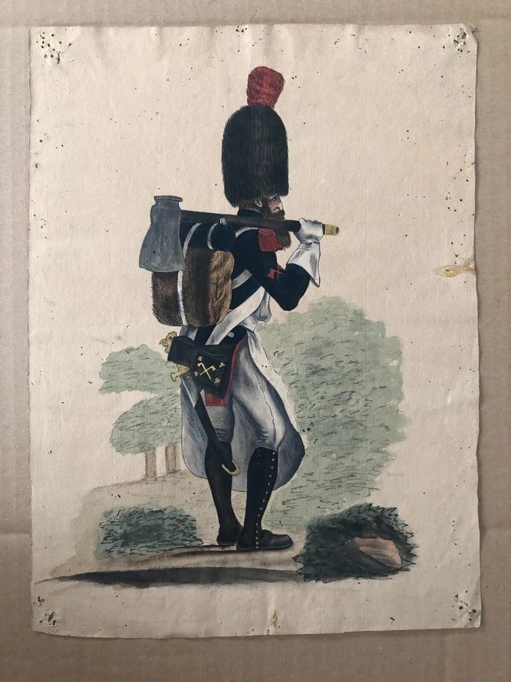 Antique Old Drawing Original 19th century War, Military Figures drinking Alcohol - 2