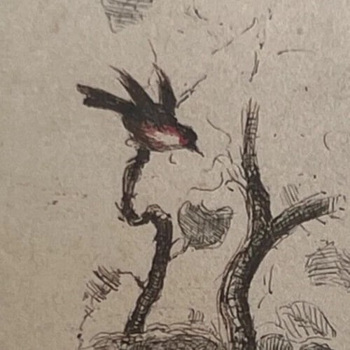 19th century Birds Tree - Drawing signed Antique Original - 3