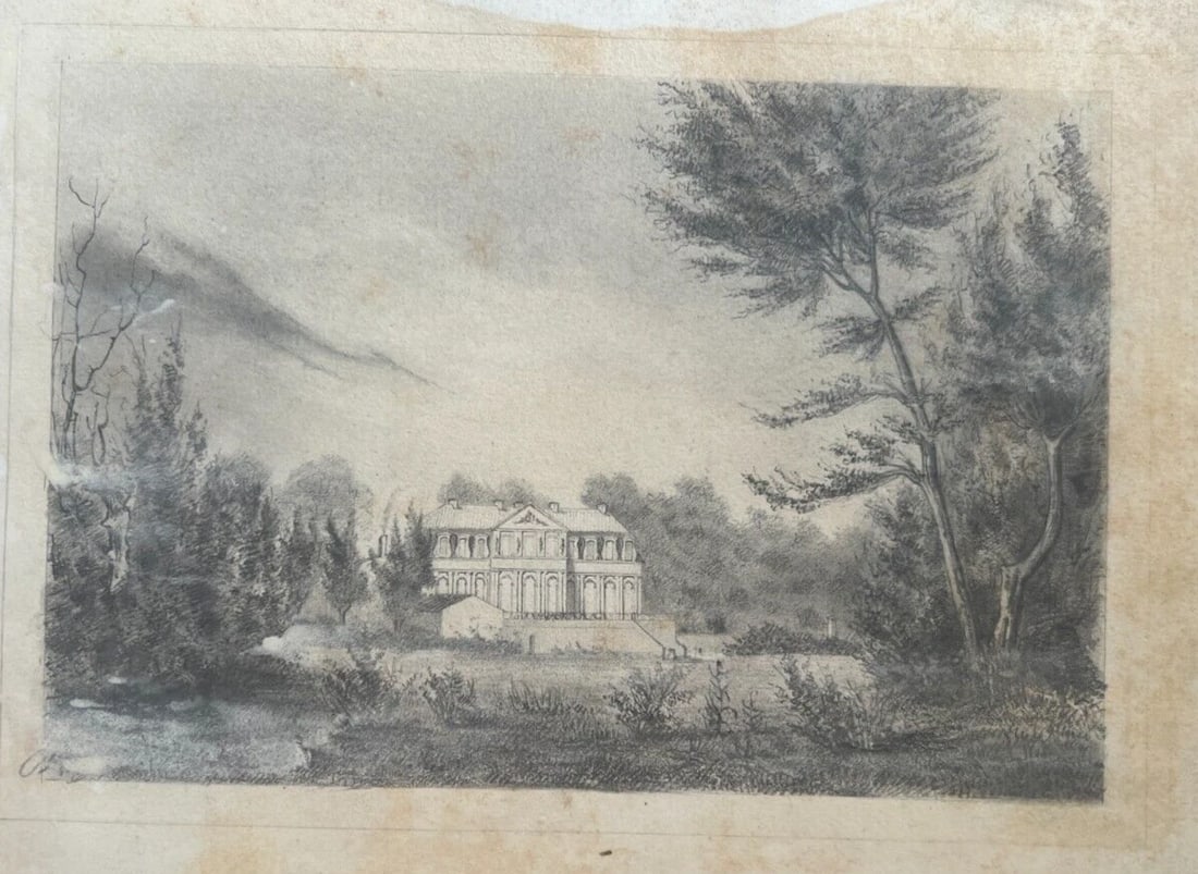 19th century Landscape, House, Garden, Forest - Drawing Antique Pencil - 7