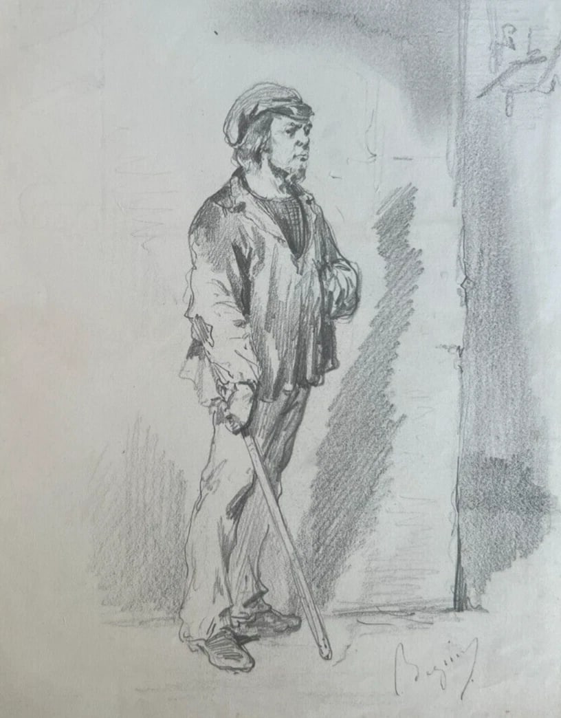 19th century Man Portrait with Stick - Drawing Antique Original signed: Title: 19th century Man Portrait with Stick - Drawing Antique Original signed Description: Pencil on paper 24 x 18 cm / 9.44 x 7.08 inches stains, laminated on paper Reserve: $80.00 Shipping: