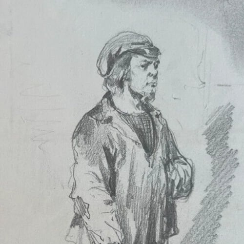 19th century Man Portrait with Stick - Drawing Antique Original signed - 3