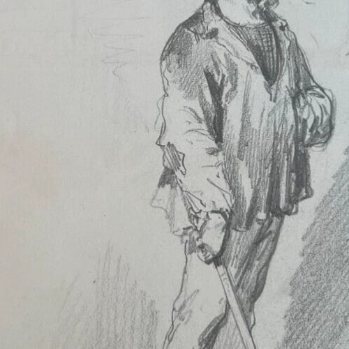 19th century Man Portrait with Stick - Drawing Antique Original signed - 4