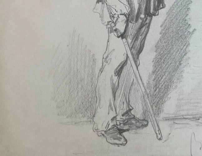 19th century Man Portrait with Stick - Drawing Antique Original signed - 5
