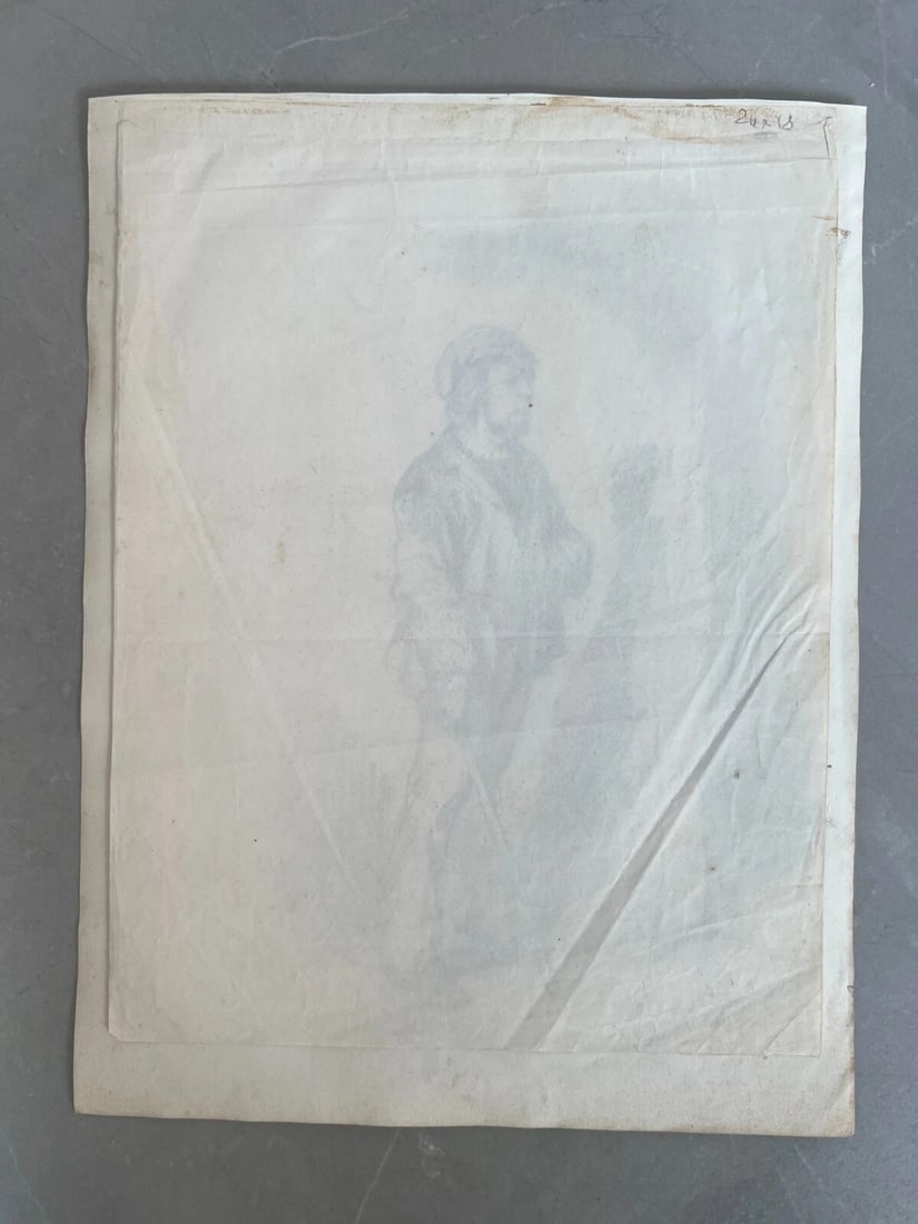 19th century Man Portrait with Stick - Drawing Antique Original signed - 8