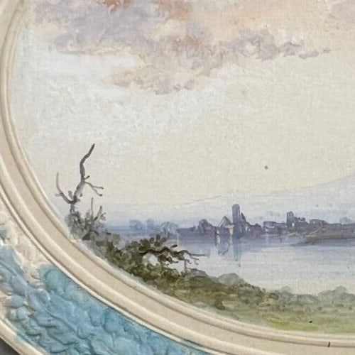19th century Landscape, Port, Cityview signed 1852 Antique Ink Drawing - 3