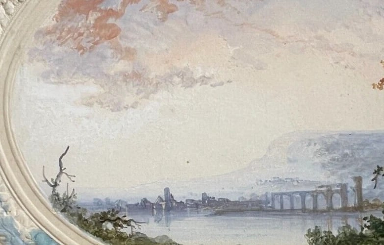 19th century Landscape, Port, Cityview signed 1852 Antique Ink Drawing - 4