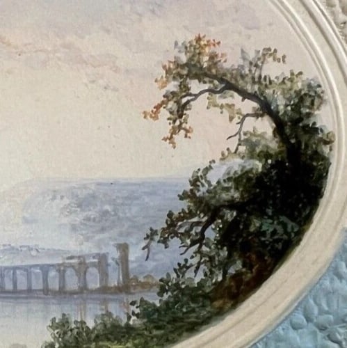 19th century Landscape, Port, Cityview signed 1852 Antique Ink Drawing - 5