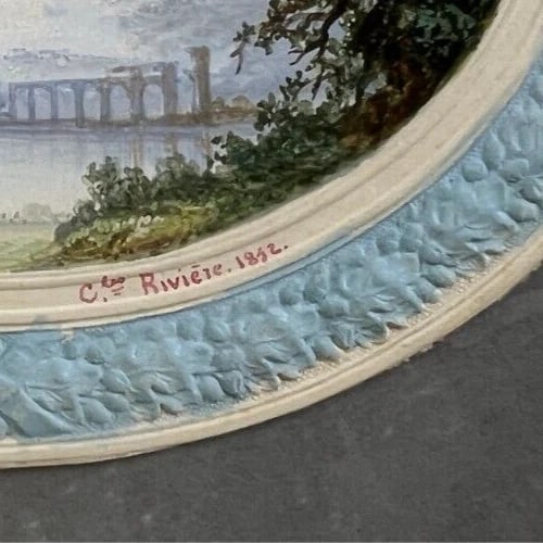 19th century Landscape, Port, Cityview signed 1852 Antique Ink Drawing - 6