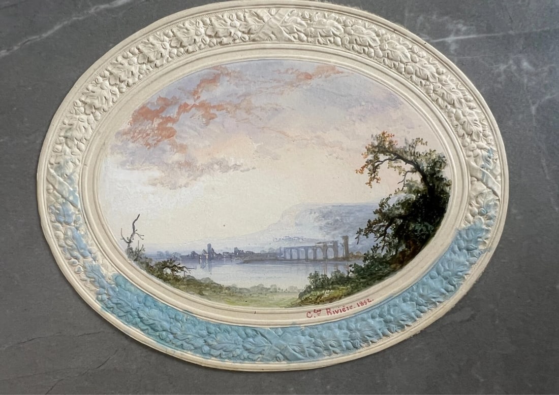 19th century Landscape, Port, Cityview signed 1852 Antique Ink Drawing - 7