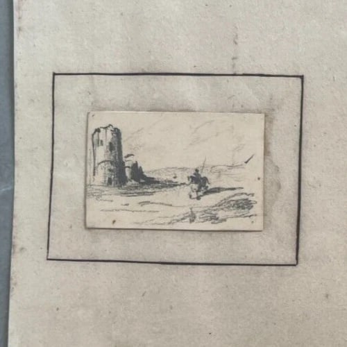 19th century Man Portrait Landscape Angel - Drawing Antique Original signed - 3