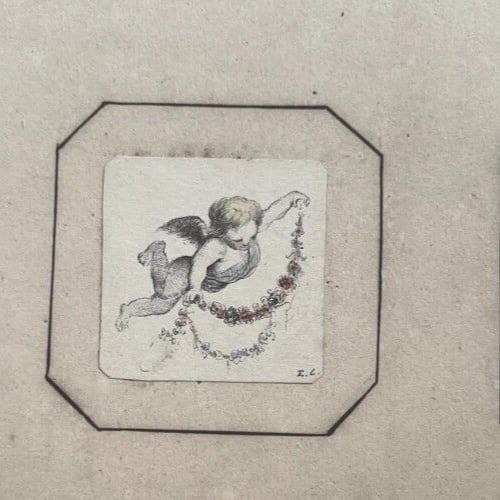 19th century Man Portrait Landscape Angel - Drawing Antique Original signed - 4
