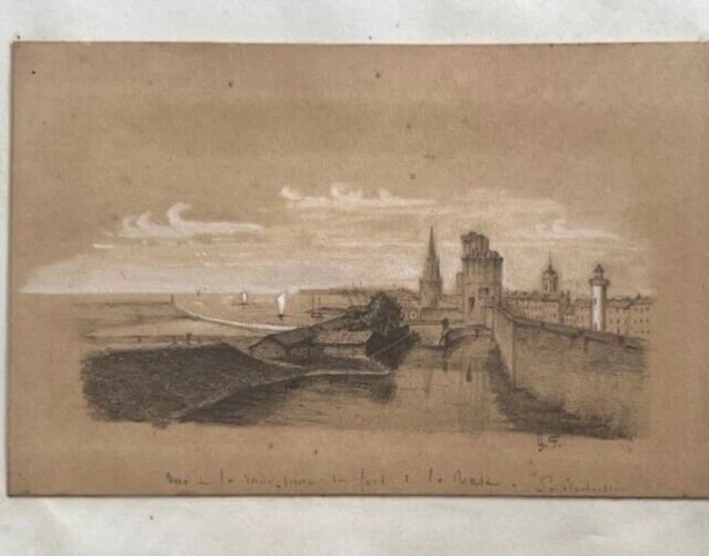 19th century Seaview Landscape Boat People - Drawing Antique Original: Title: 19th century Seaview Landscape Boat People - Drawing Antique Original Description: Pencil on paper 7.5 x 10 cm / 2.95 x 3.93 inches laminated on paper Reserve: $80.00 Shipping: Domestic: Flat-r