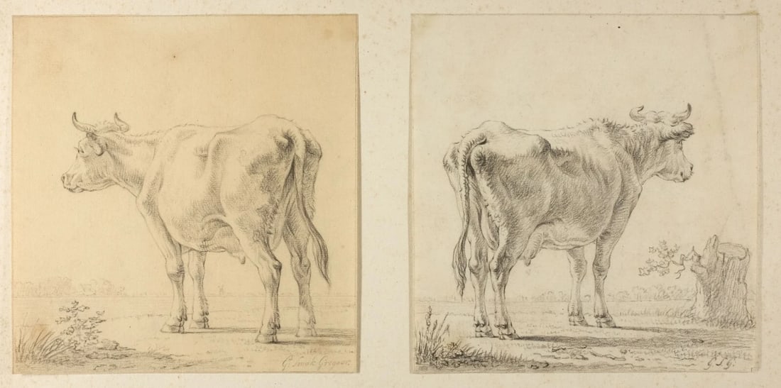 19th century Animal, Cows Antique Pencil Drawing Original: Title: 19th century Animal, Cows Antique Pencil Drawing Original Description: Pencil on paper 15.5 x 15 cm laminated on paper, stains Reserve: $125.00 Shipping: Domestic: Flat-rate of $22.00 to anywhe