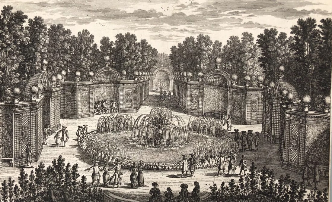 Antique Etching Original 19th century Versailles Garden, People: Title: Antique Etching Original 19th century Versailles Garden, People Description: Engraving on paper 30.5 x 21.5 cm stains, folds, tears Reserve: $50.00 Shipping: Domestic: Flat-rate of $22.00 to