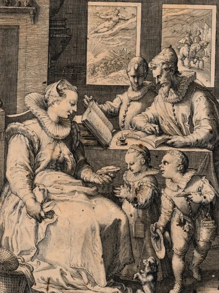 C. SCHONEUS, The Morning, Jan Saenredam (1565 - 1607) Antique Etching Original (1 of 8)