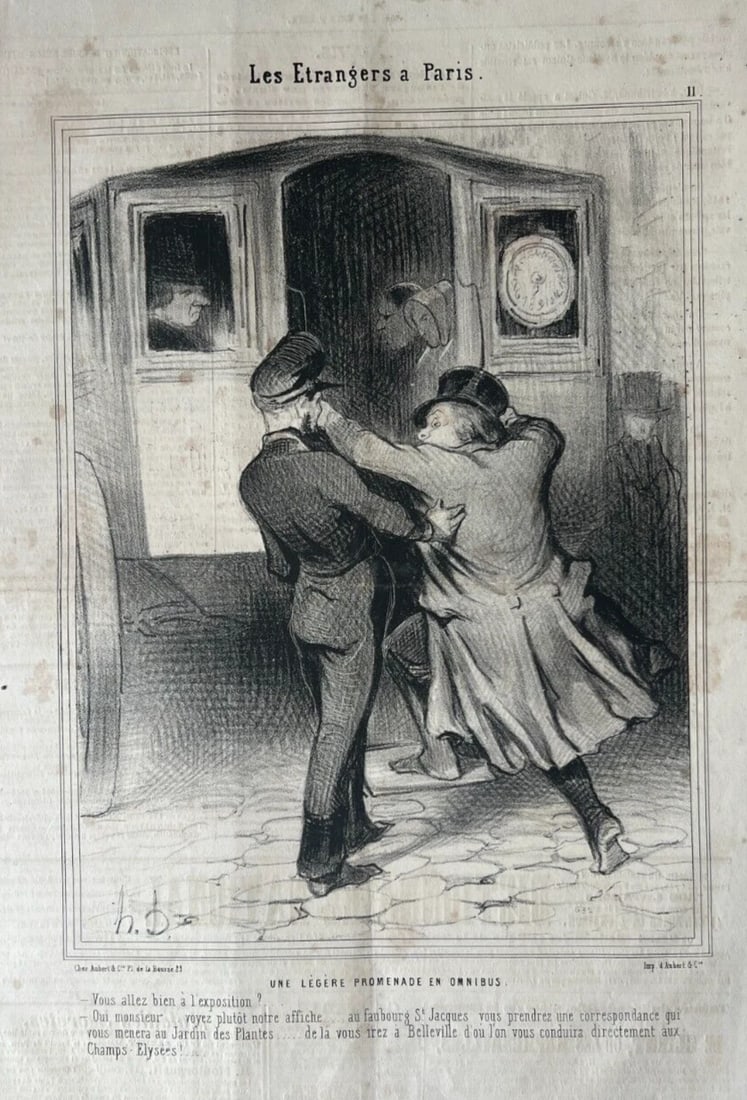 Antique Print 19th century Daumier, Les Etrangers a Paris, Promenade en Omnibus (1 of 8)