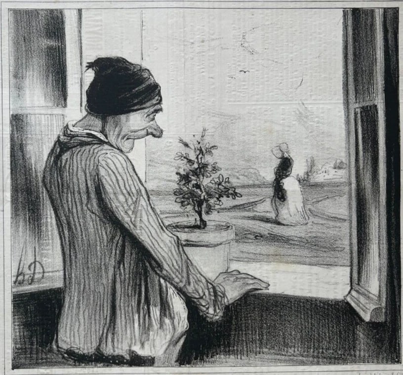 Antique Print 19th century Daumier, Regrets, Types Parisiens (1 of 8)