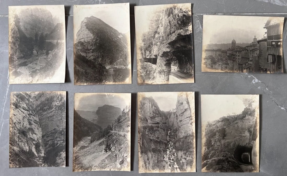 Vintage Photographs Mountain, Cave, People, Landscape: Title: Vintage Photographs Mountain, Cave, People, Landscape Description: 12 x 16 cm stains, folds Reserve: $70.00 Shipping: Domestic: Flat-rate of $22.00 to anywhere within the contiguous U.S.