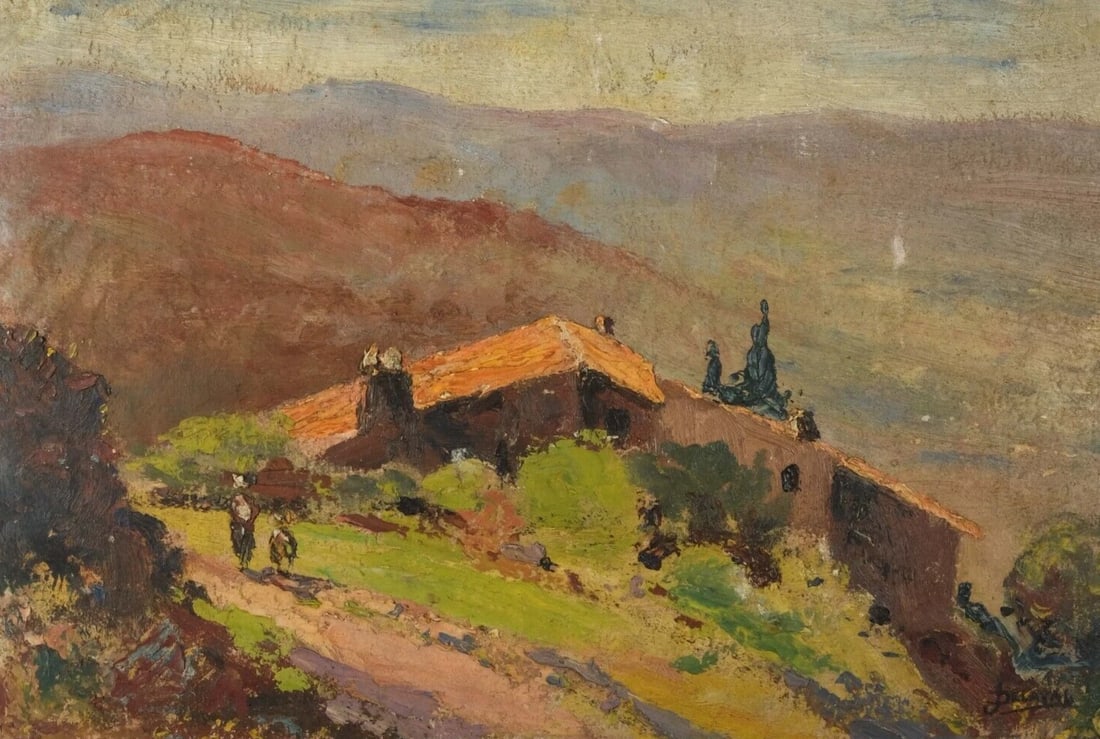 Landscape Village People Mountain Antique Original Painting Signed: Title: Landscape Village People Mountain Antique Original Painting Signed Description: Oil on cardboard 22 x 32 cm / 8.66 x 12.59 inches scratches Reserve: $100.00 Shipping: Domestic: Flat-rate of $25