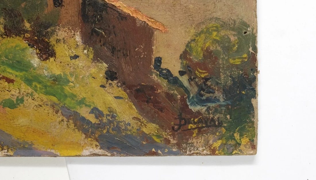 Landscape Village People Mountain Antique Original Painting Signed - 5