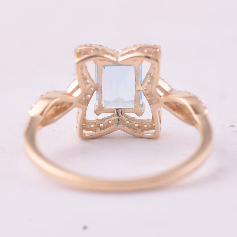 1.67 Ct Octagon Blue Topaz 9K Gold Ring - 3