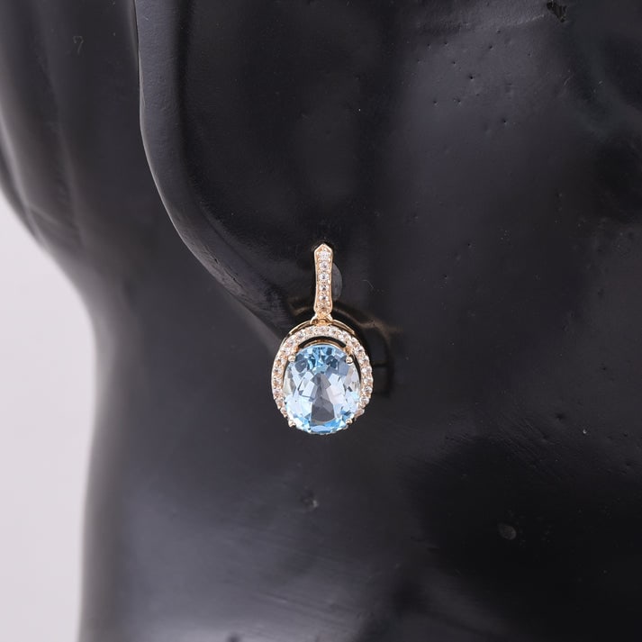 4.75 Ct Oval Blue Topaz 9K Gold Earrings - 2