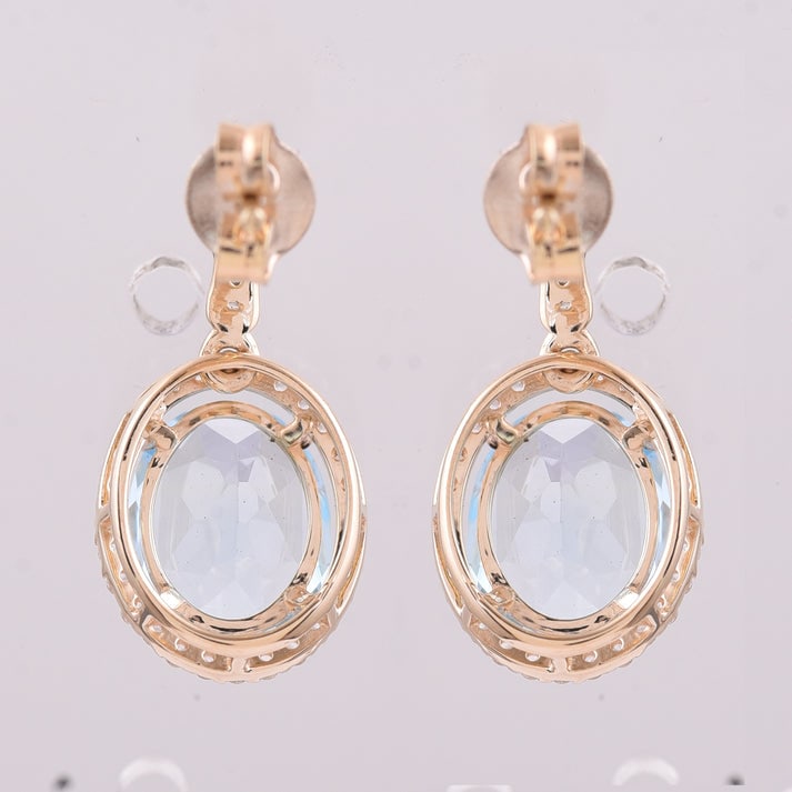 4.75 Ct Oval Blue Topaz 9K Gold Earrings - 3