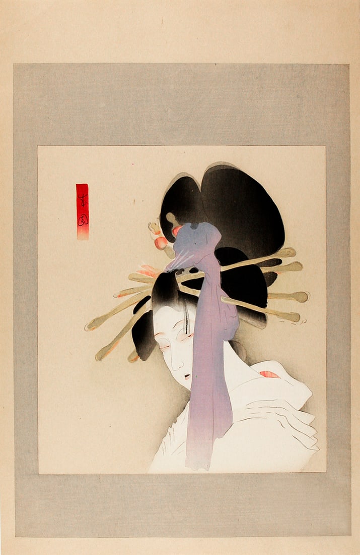 Shima SEIEN (1893 - 1970): The heroine, Yûgiri: Artist: Shima SEIEN (1893 - 1970) Title:The heroine, Yûgiri Series: aka: 'The departed spirit of a Courtesan' Date:1923 Medium:woodblock print Size/Format:dai oban (c. 19" x 11 1/2", overall paper si
