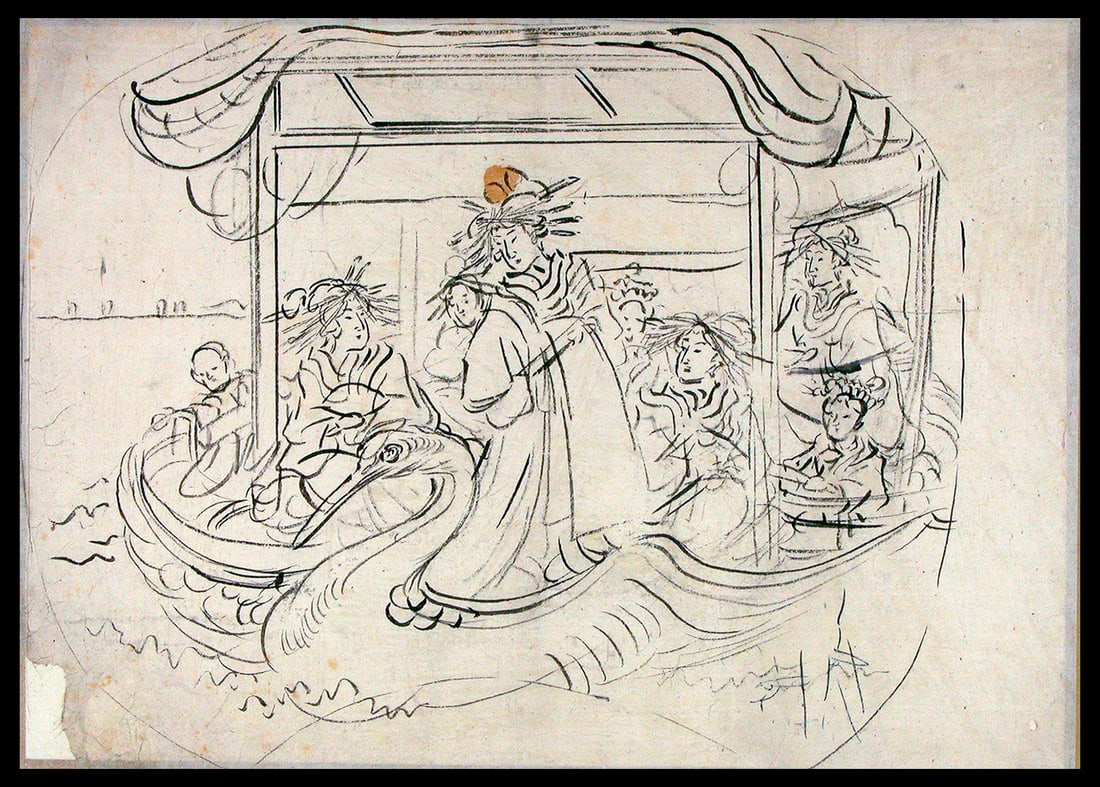 KYOSAI, Kawanabe (1831-1889): Courtesans on a vessel (1 of 1)
