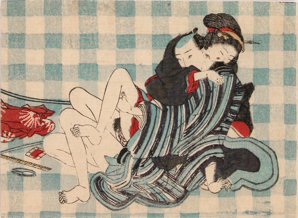 Anonymous - 2 prints: Couples: Artist: Anonymous - 2 prints Title:Couples Series: From a series of shunga prints Date:c. 1830s-50s Medium:woodblock print Size/Format:koban (c. 3.5" x 5") Condition:Good Reserve: $240.00 Shipping: