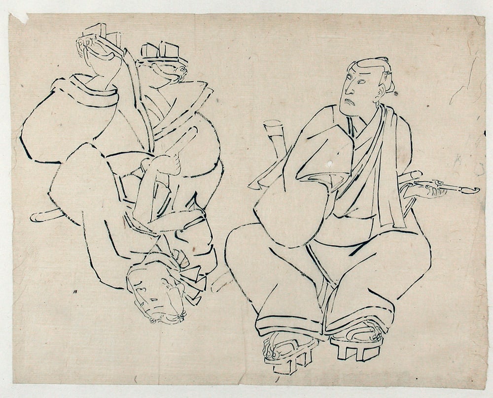 UTAGAWA school (attr. to): Figure studies of two kabuki actors in the roles of samurai - 2