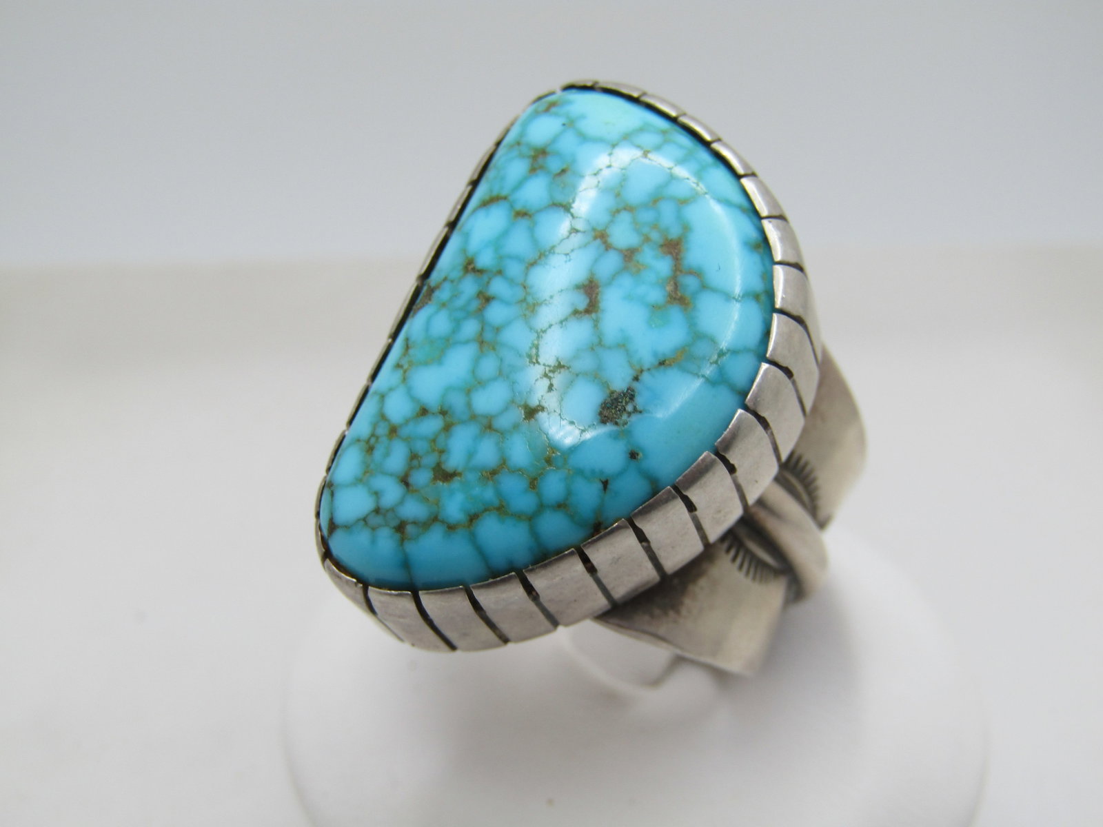 Vintage Sterling Southwestern Webbed Turquoise Ring, Sz. 11, Wide, 1960's-1970's, Signed - 4