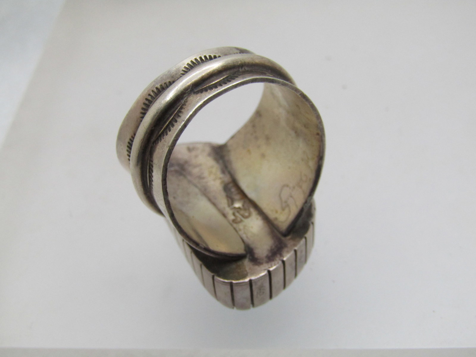 Vintage Sterling Southwestern Webbed Turquoise Ring, Sz. 11, Wide, 1960's-1970's, Signed - 5