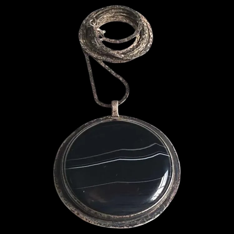 Vintage CDS Large Black Agate Sterling Silver Necklace (1 of 5)