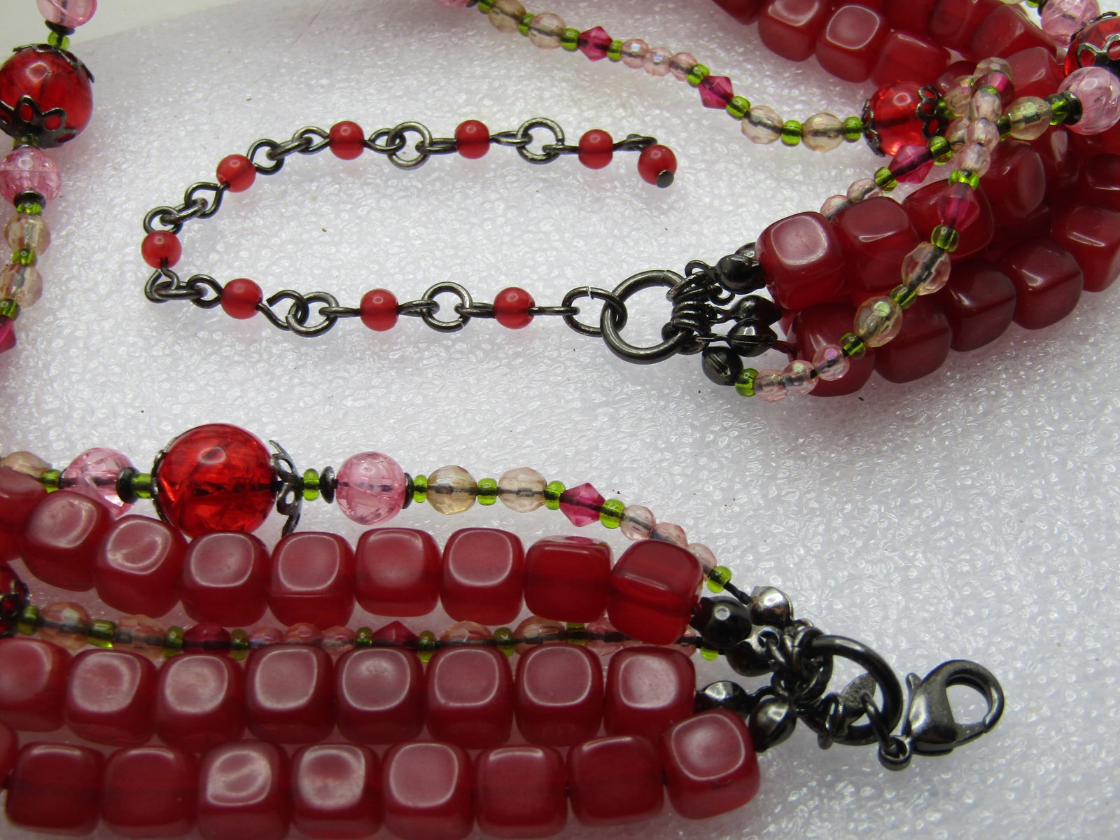 Vintage Five Strand Beaded Necklace, Rhinestone Pendant, 16"-10", 1980's-1990's, Avon. - 5