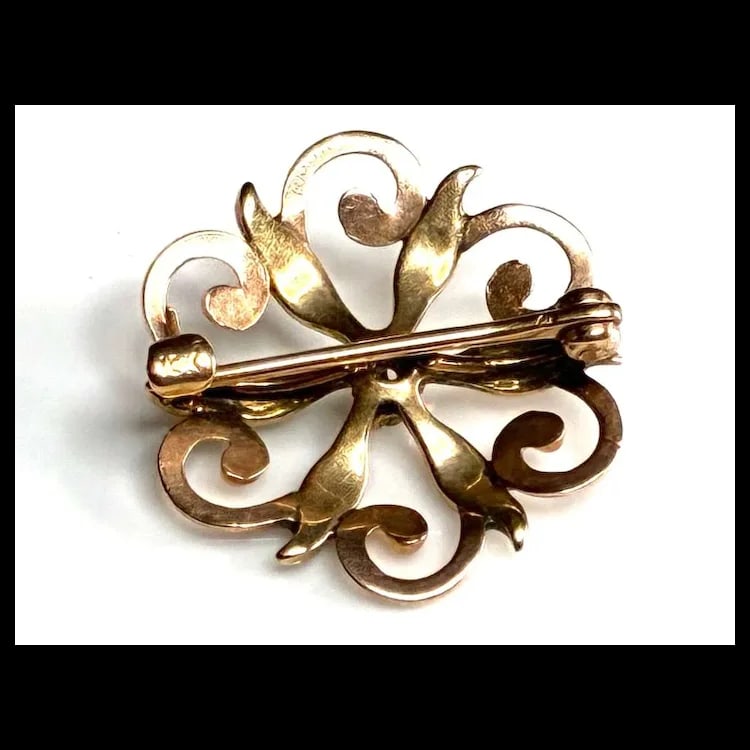 Victorian 10k Gold Diamond Seed Pearl Brooch - 5