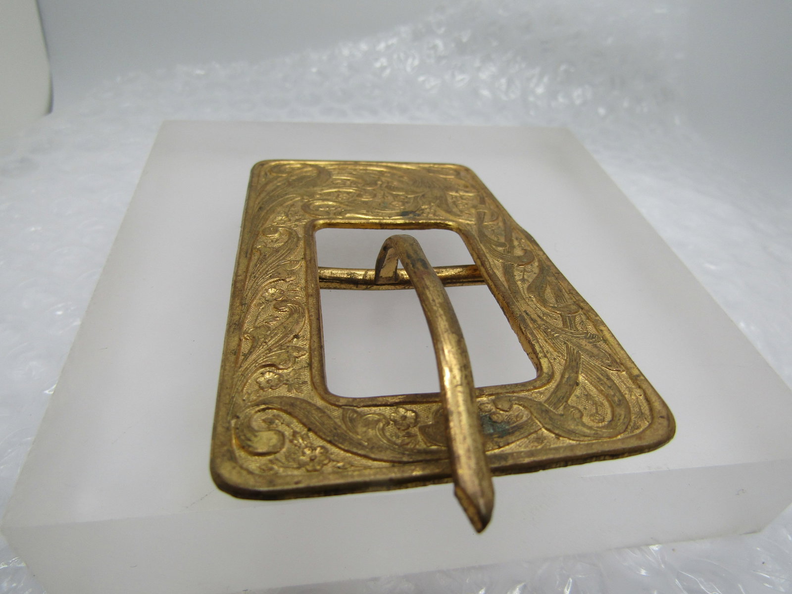 Vintage Brass Art Nouveau Floral Buckle, Scrolled, early 1900's - 2