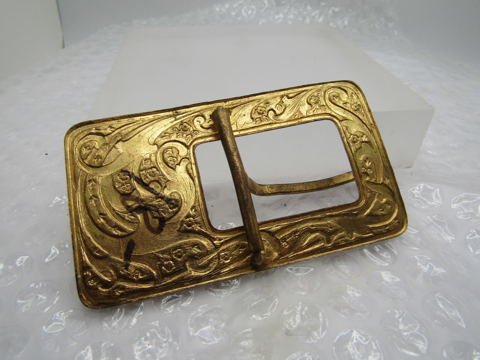 Vintage Brass Art Nouveau Floral Buckle, Scrolled, early 1900's - 5