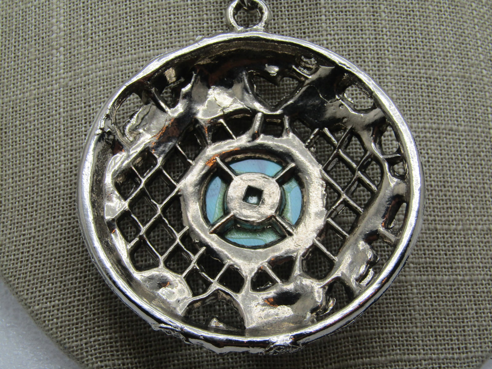 Vintage Faux Turquoise Medallion Necklace, 16"-19" Chunky, 1970's-1980's - 5