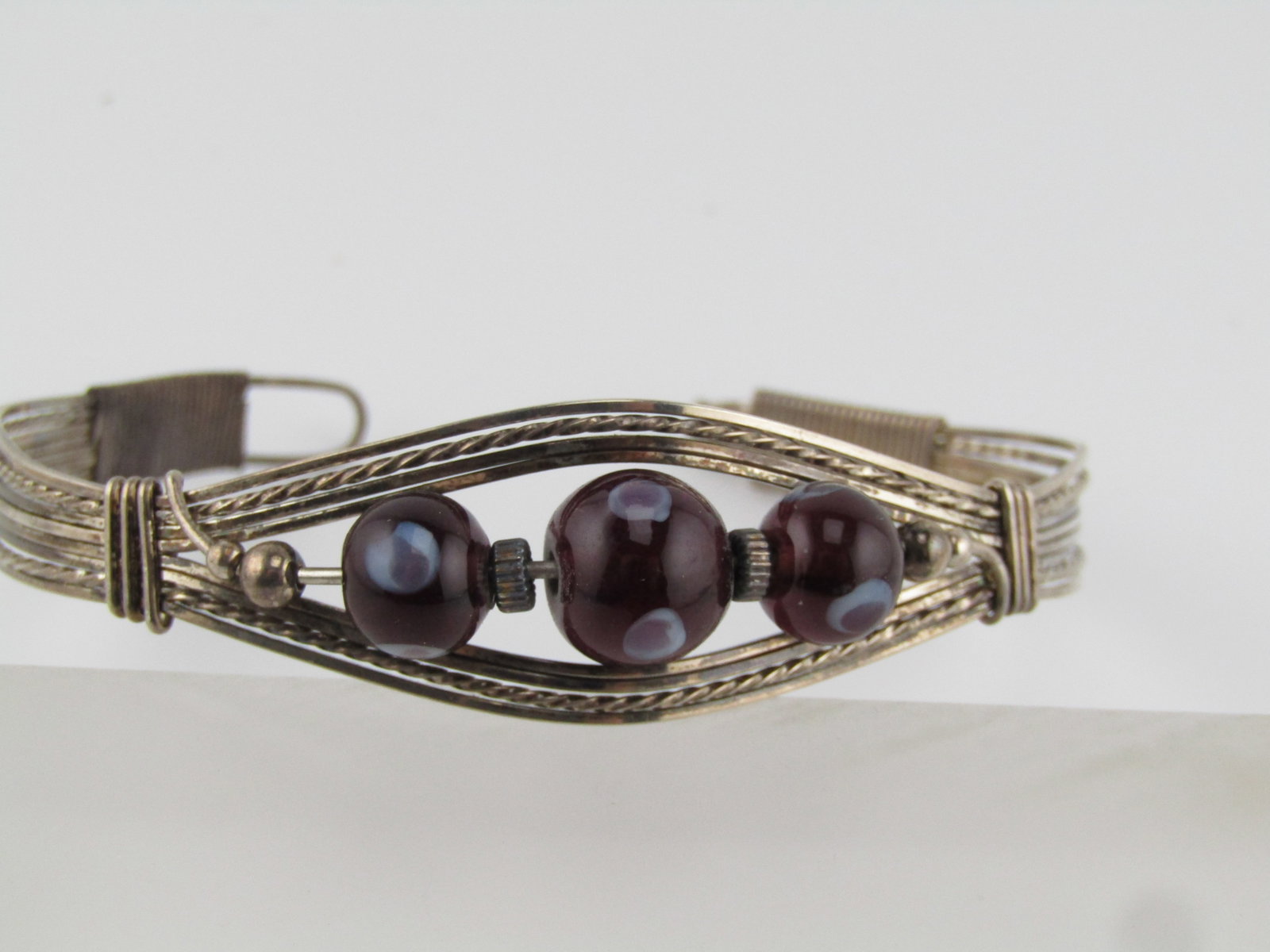 Vintage Sterling Wire Wrapped Bracelet, With Beads and Hook Clasp, 1980's-1990's - 2