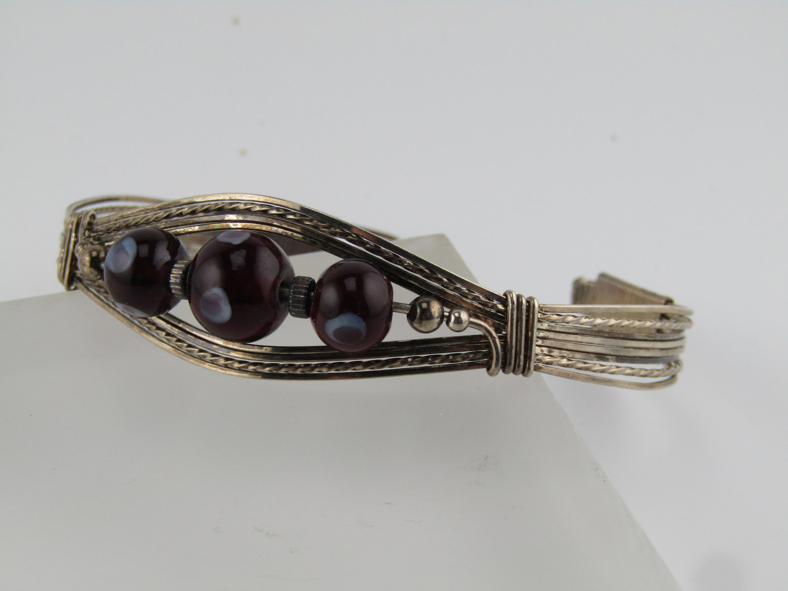 Vintage Sterling Wire Wrapped Bracelet, With Beads and Hook Clasp, 1980's-1990's - 3