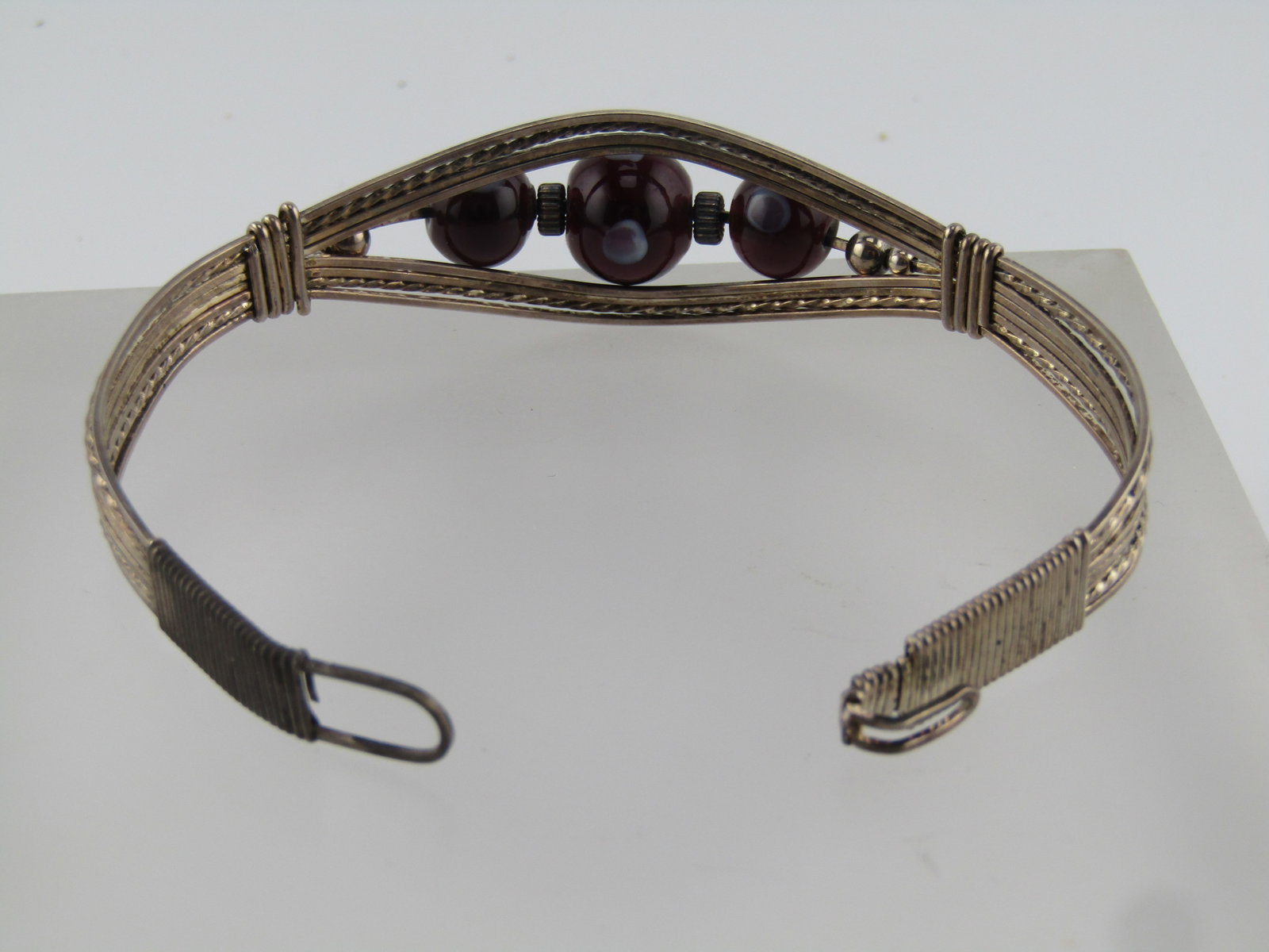 Vintage Sterling Wire Wrapped Bracelet, With Beads and Hook Clasp, 1980's-1990's - 4